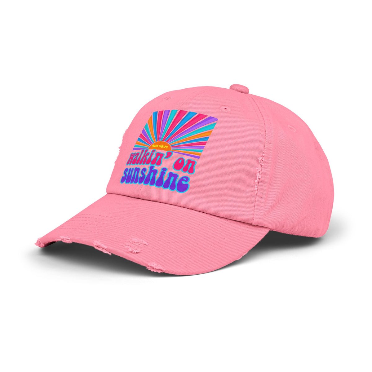Walking On Sunshine Distressed Cap — Lords Glory with Lori Retro Rainbow Sun Trucker Hat