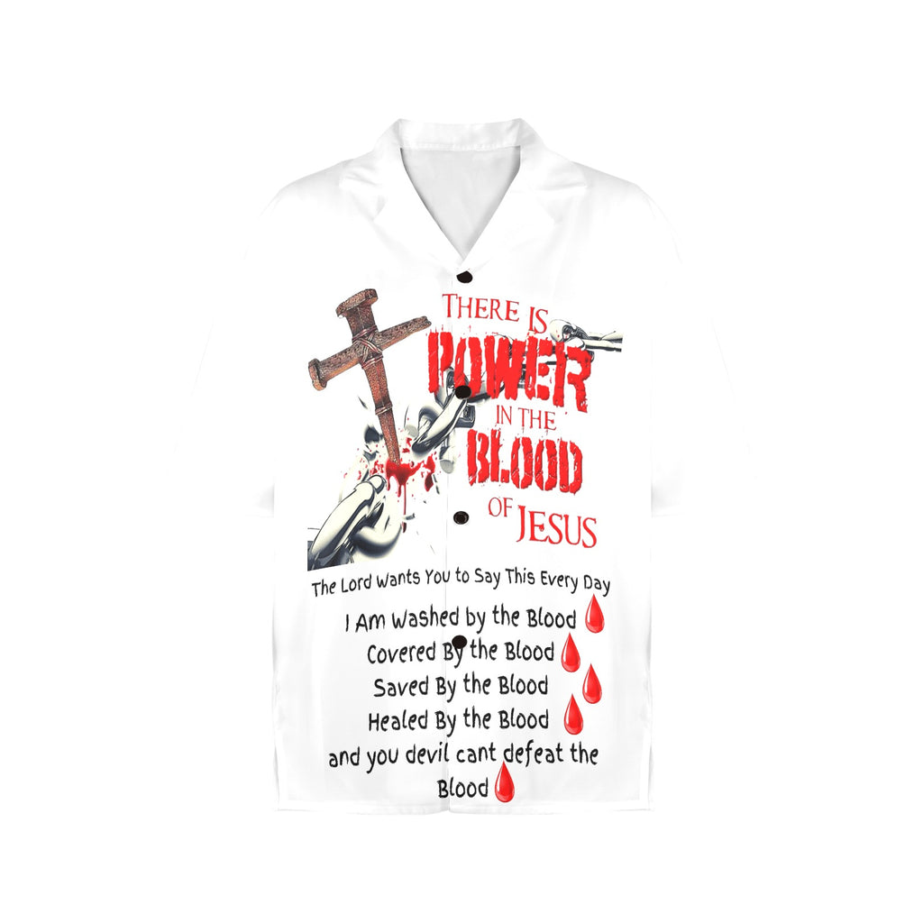 There is Power in the Blood of Jesus Women's All Over Print Hawaiian Shirt （Made in USA Ships to USA Only）