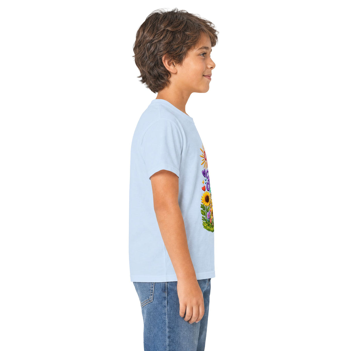 Kids T‑Shirt – "Walking by Faith and Sunshine" Colorful Floral Tee