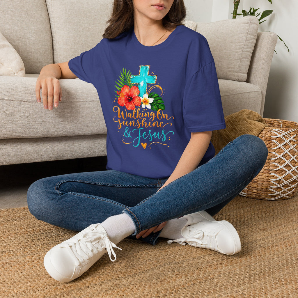 Walking on Sunshine & Jesus Floral Cross T-Shirt