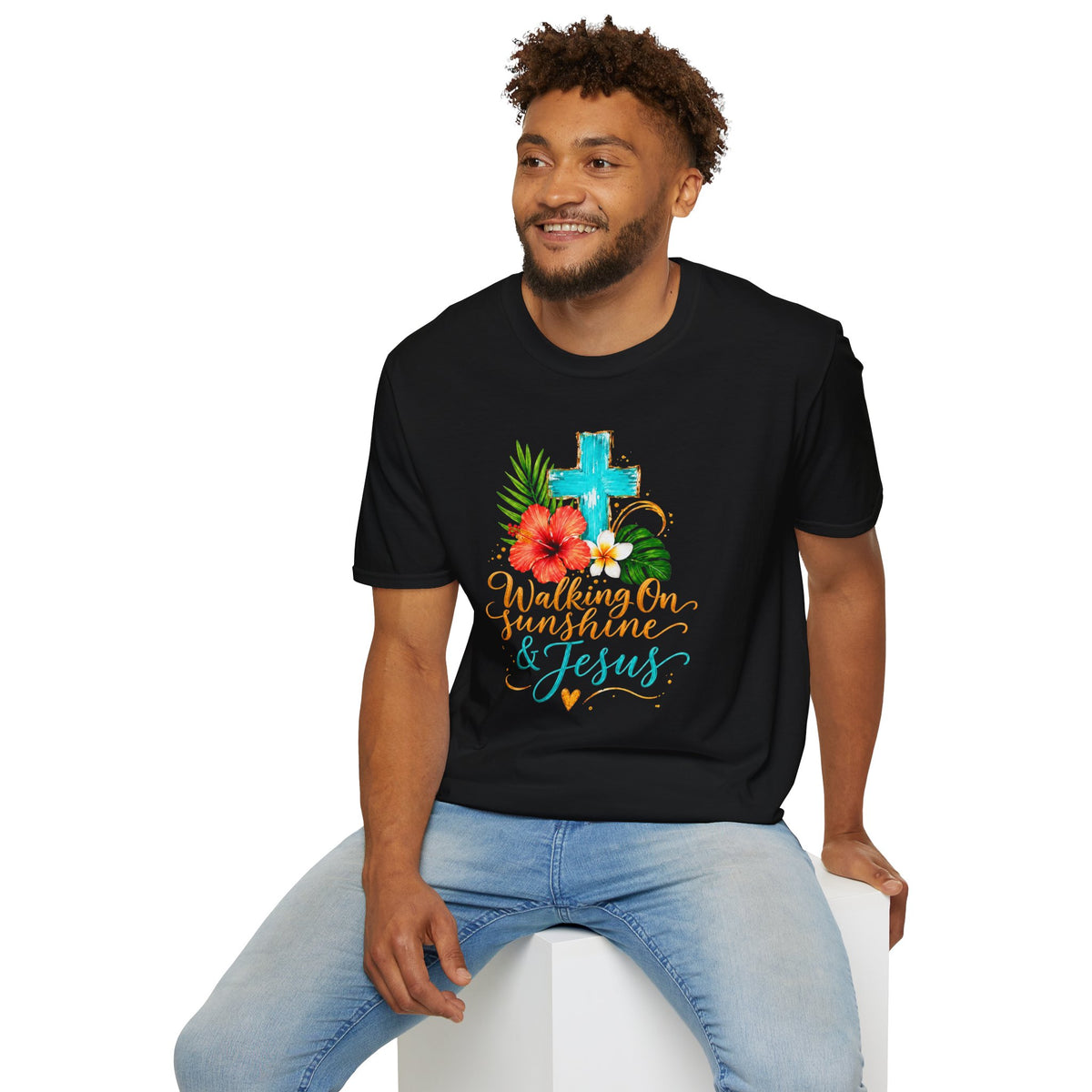 Walking on Sunshine & Jesus Floral Cross T-Shirt