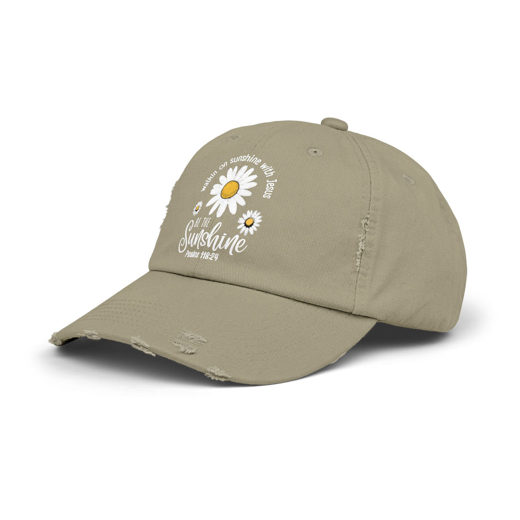 Walking on Sunshine Distressed Daisy Cap — "Be the Sunshine"  Mom and Dad Hat Psalms‬ ‭118‬:‭24