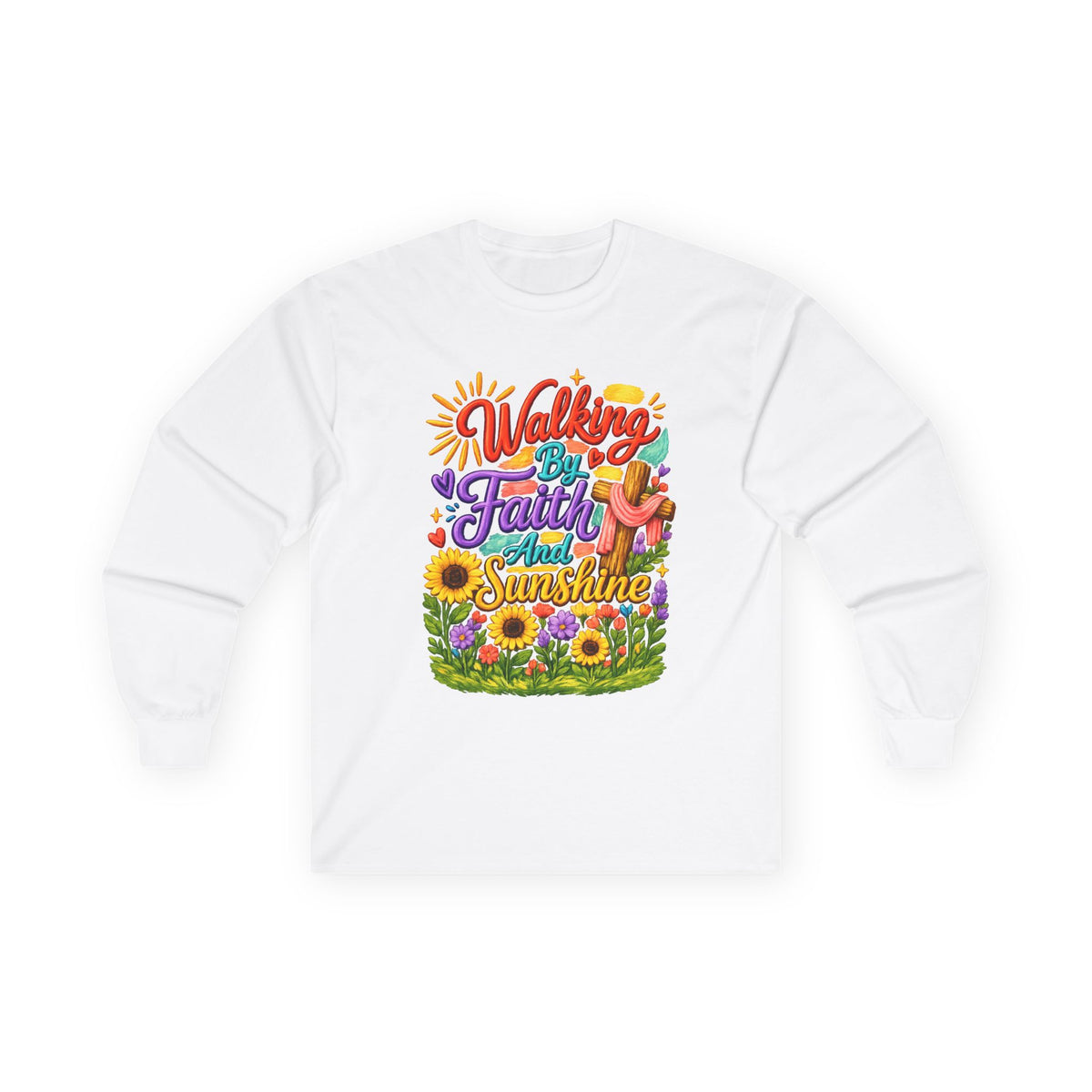 “Walking on Faith and Sunshine” Floral Long Sleeve Tee