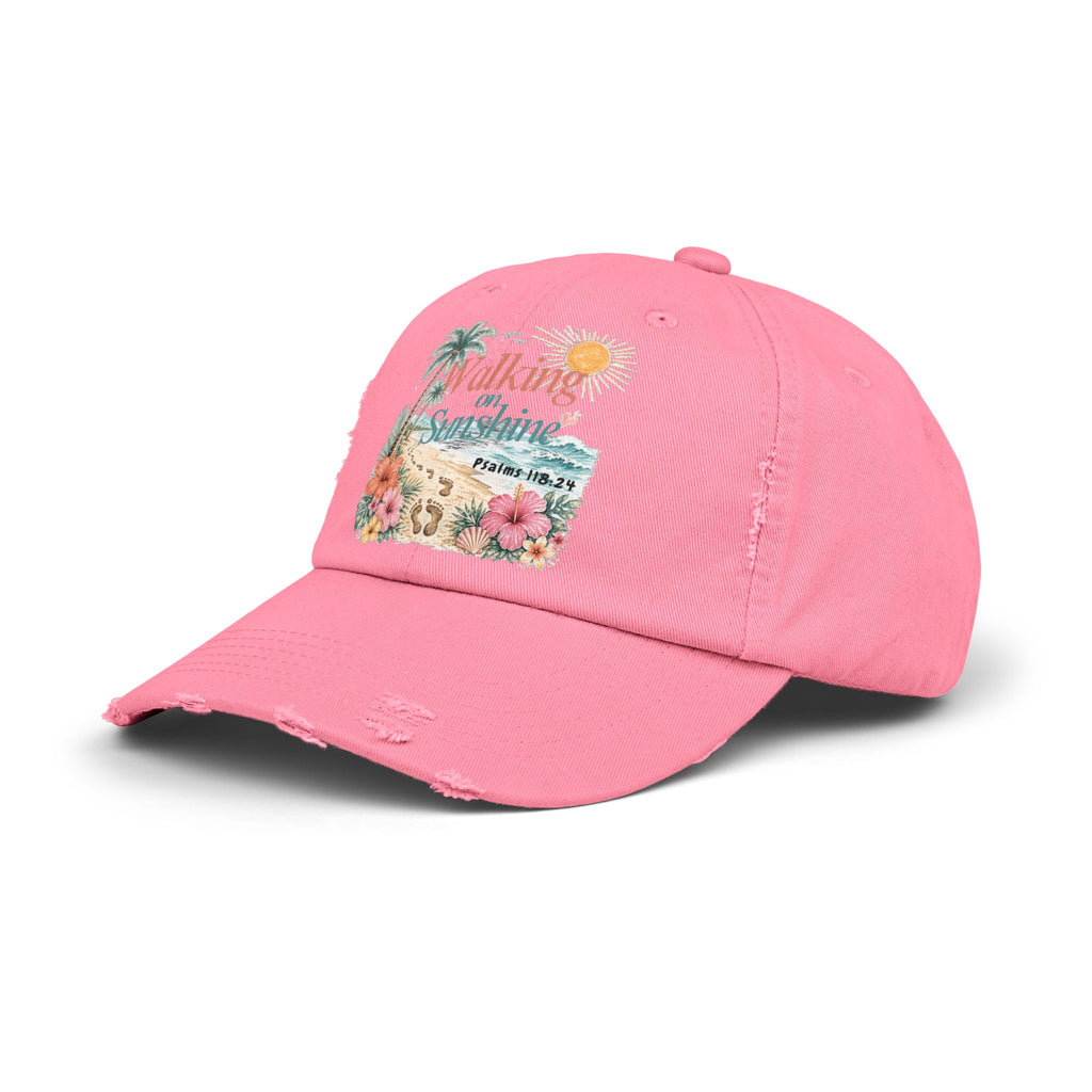 Distressed Cap — "Walk on Sunshine" Tropical Beach Baseball Hat Psalms 118:24