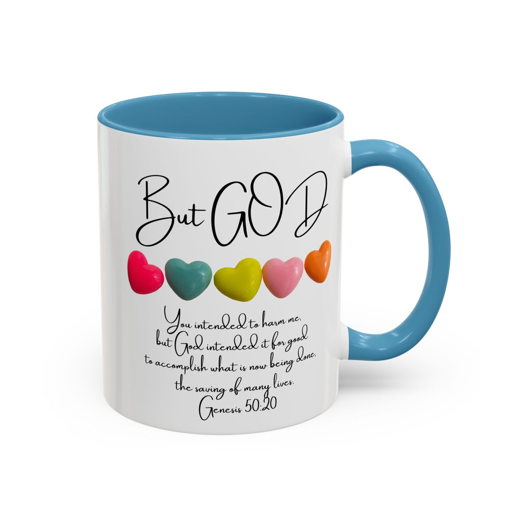But God Scripture Coffee Mug — Genesis 50:20 Inspirational Heart Accent Mug (11/15oz)
