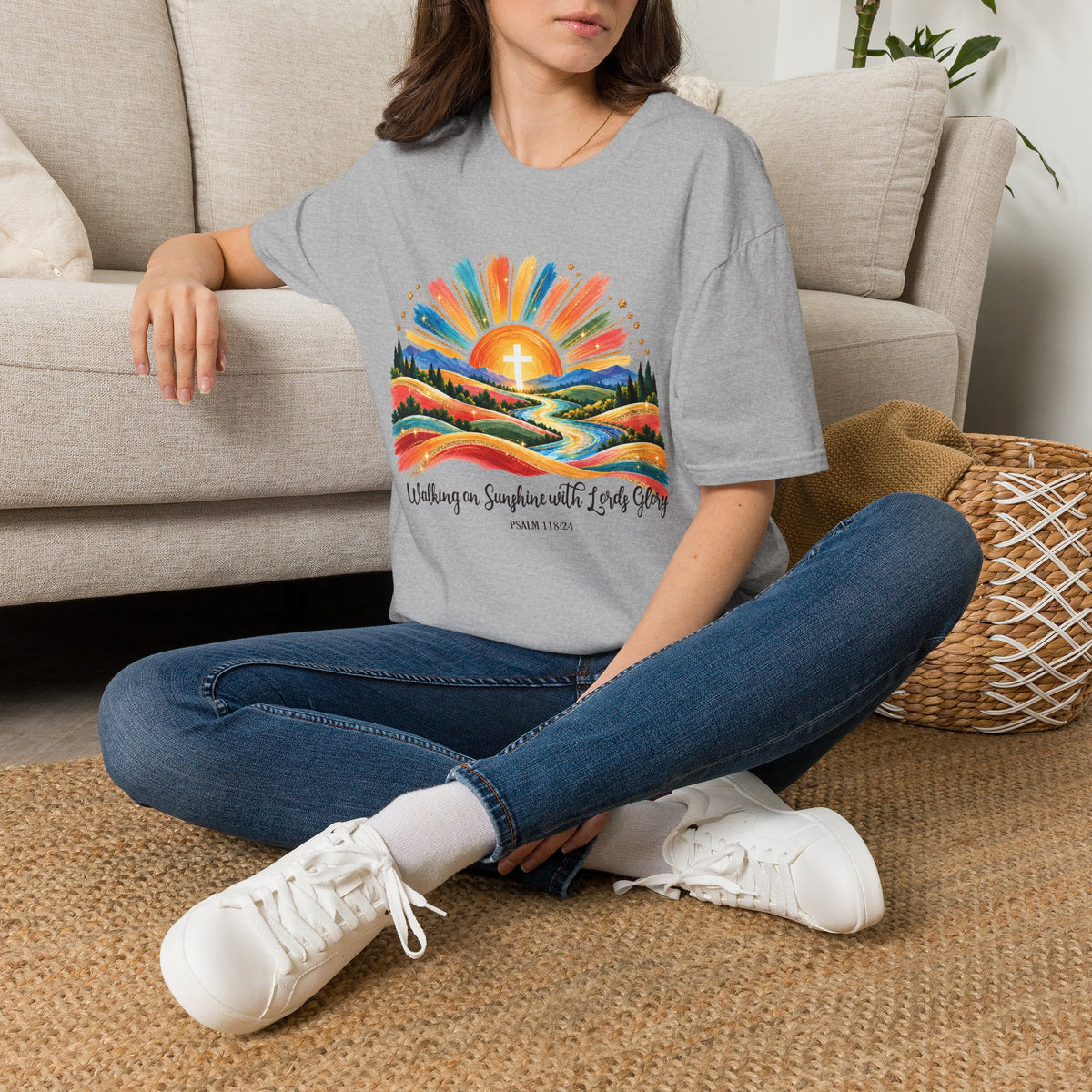 Walking On Sunshine with Lords Glory - with Lori Faith and Hope Christian Sunrise T-Shirt