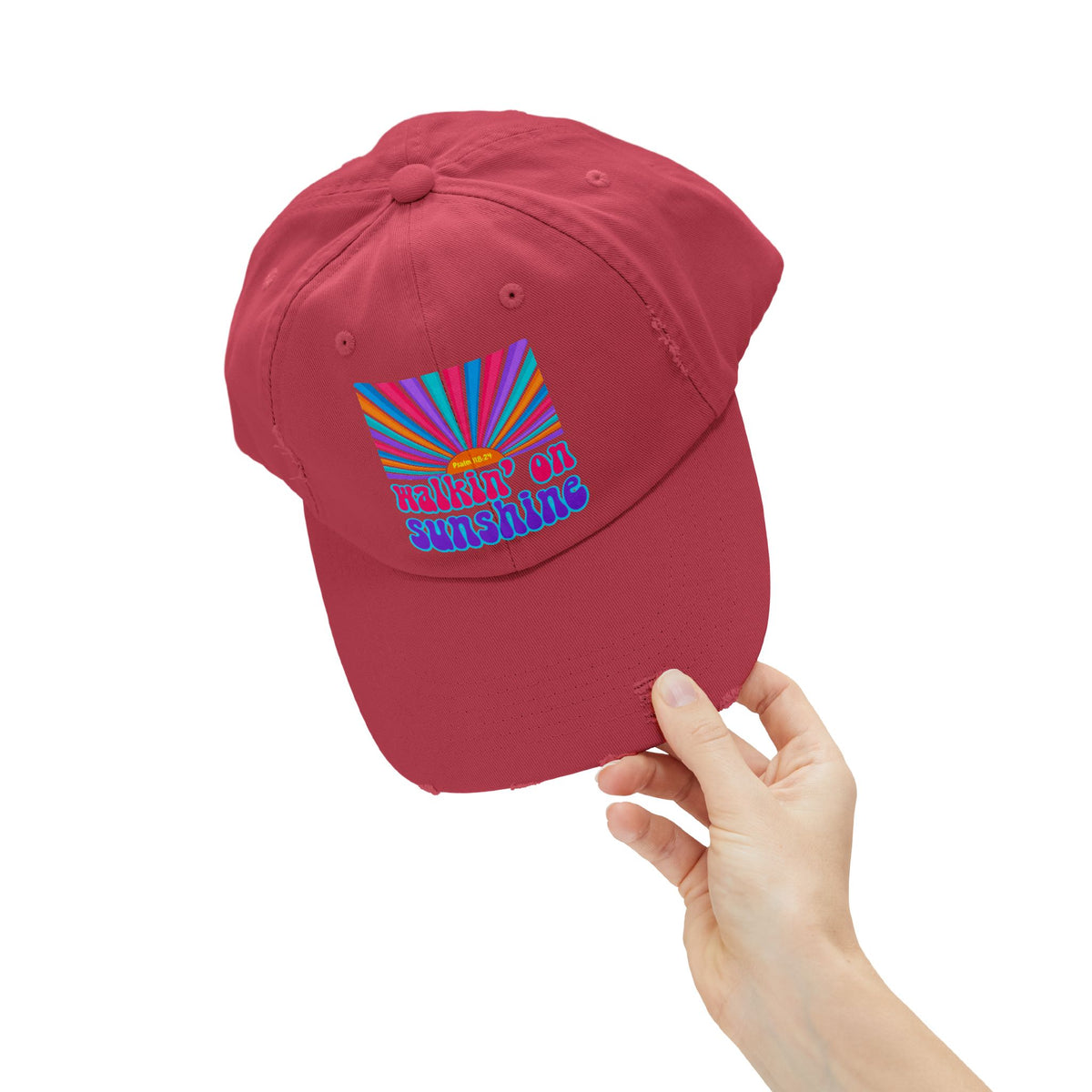 Walking On Sunshine Distressed Cap — Lords Glory with Lori Retro Rainbow Sun Trucker Hat