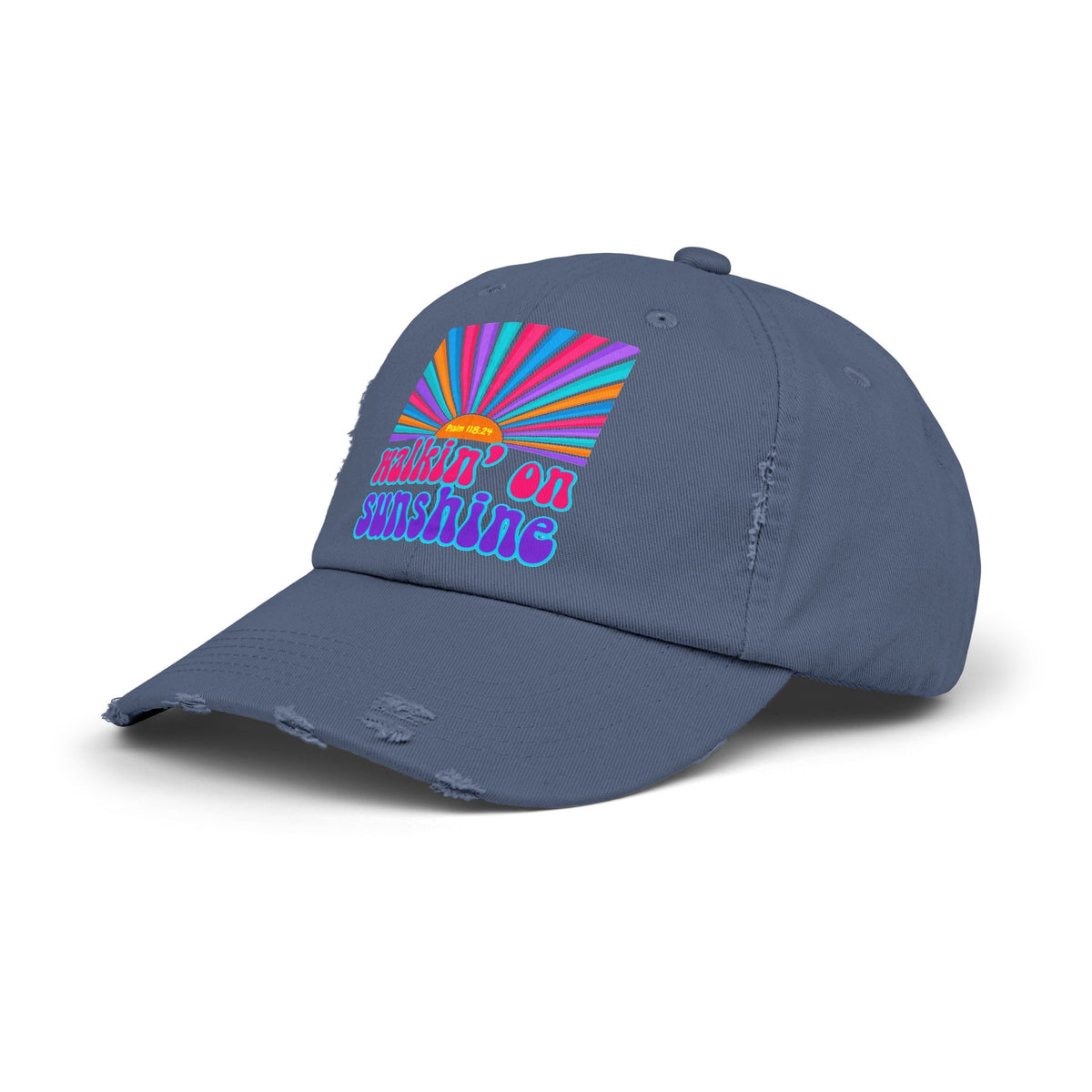 Walking On Sunshine Distressed Cap — Lords Glory with Lori Retro Rainbow Sun Trucker Hat