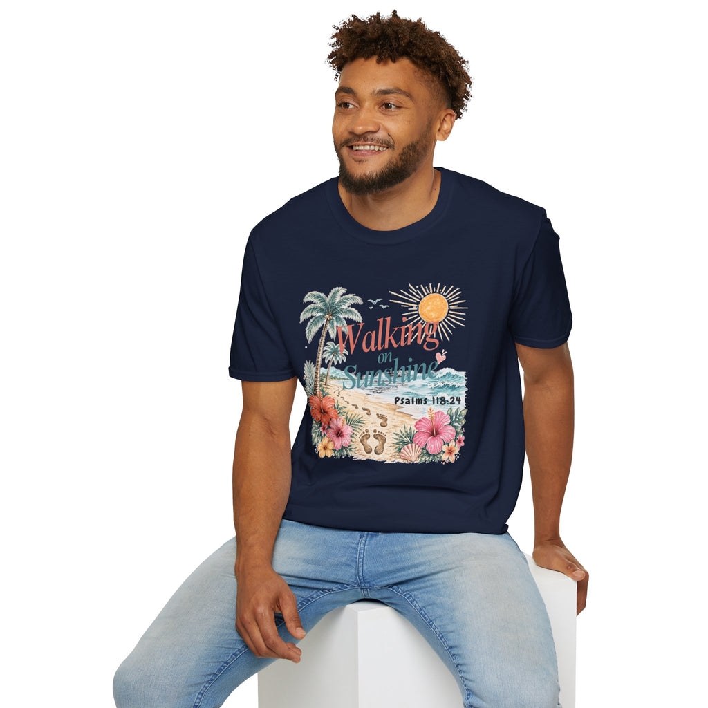 Walking on Sunshine T-Shirt — Tropical Floral Psalms 118:24 Tee