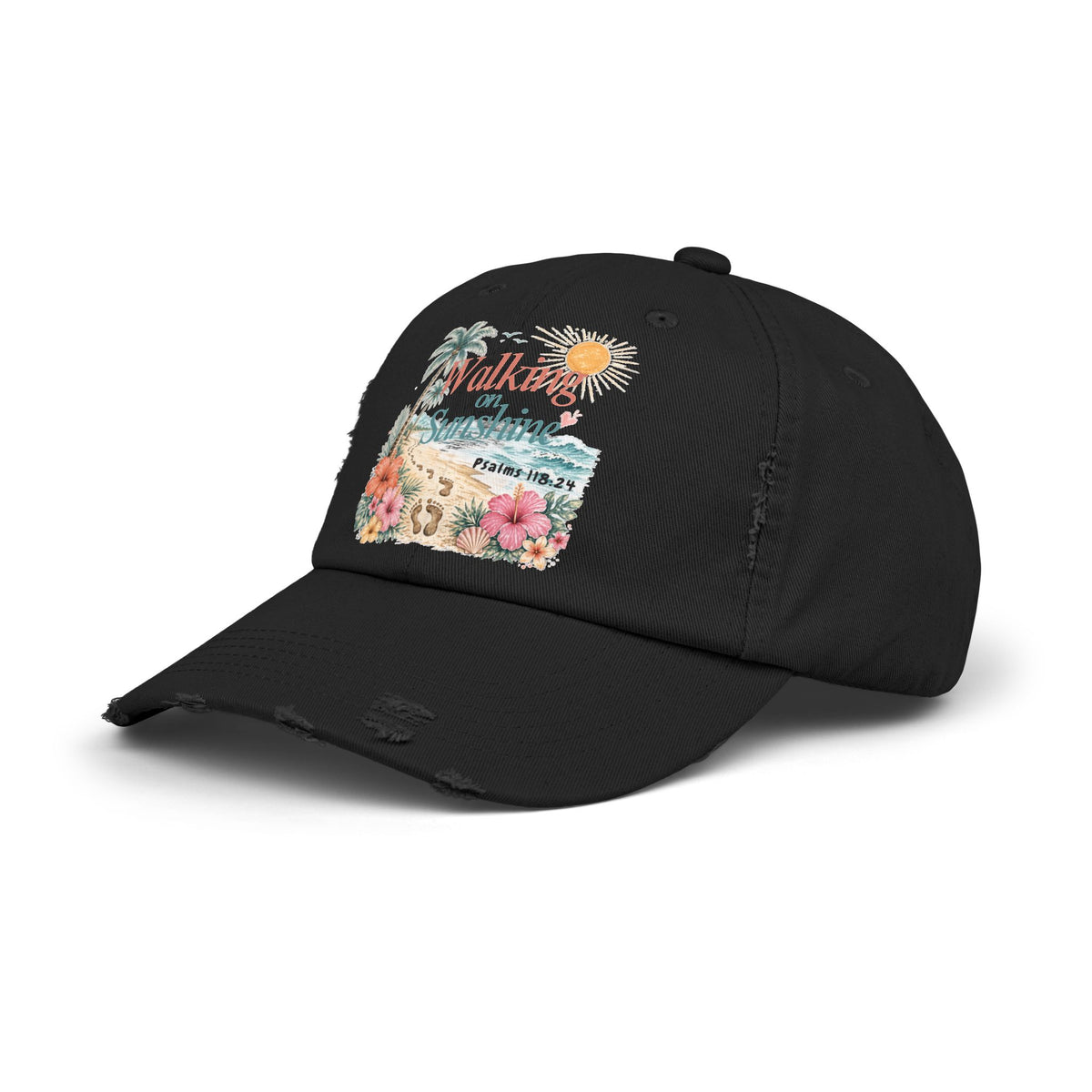Distressed Cap — "Walk on Sunshine" Tropical Beach Baseball Hat Psalms 118:24