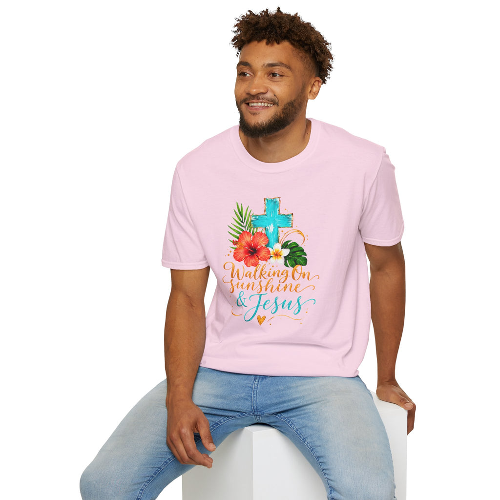 Walking on Sunshine & Jesus Floral Cross T-Shirt