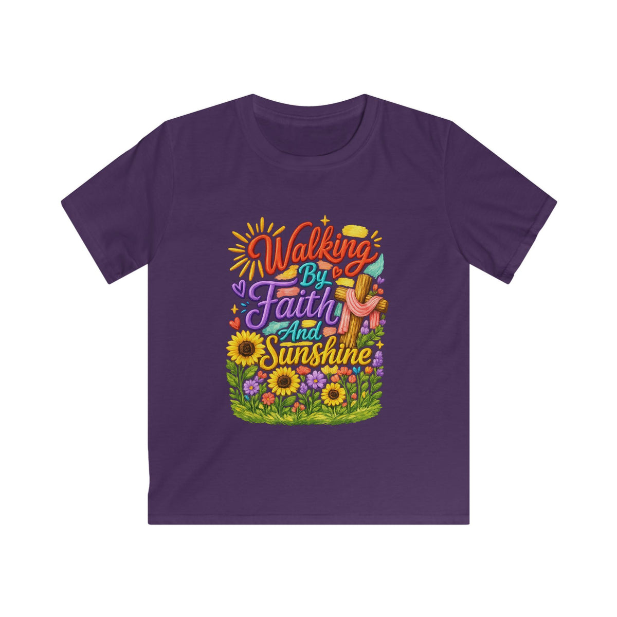 Kids T‑Shirt – "Walking by Faith and Sunshine" Colorful Floral Tee