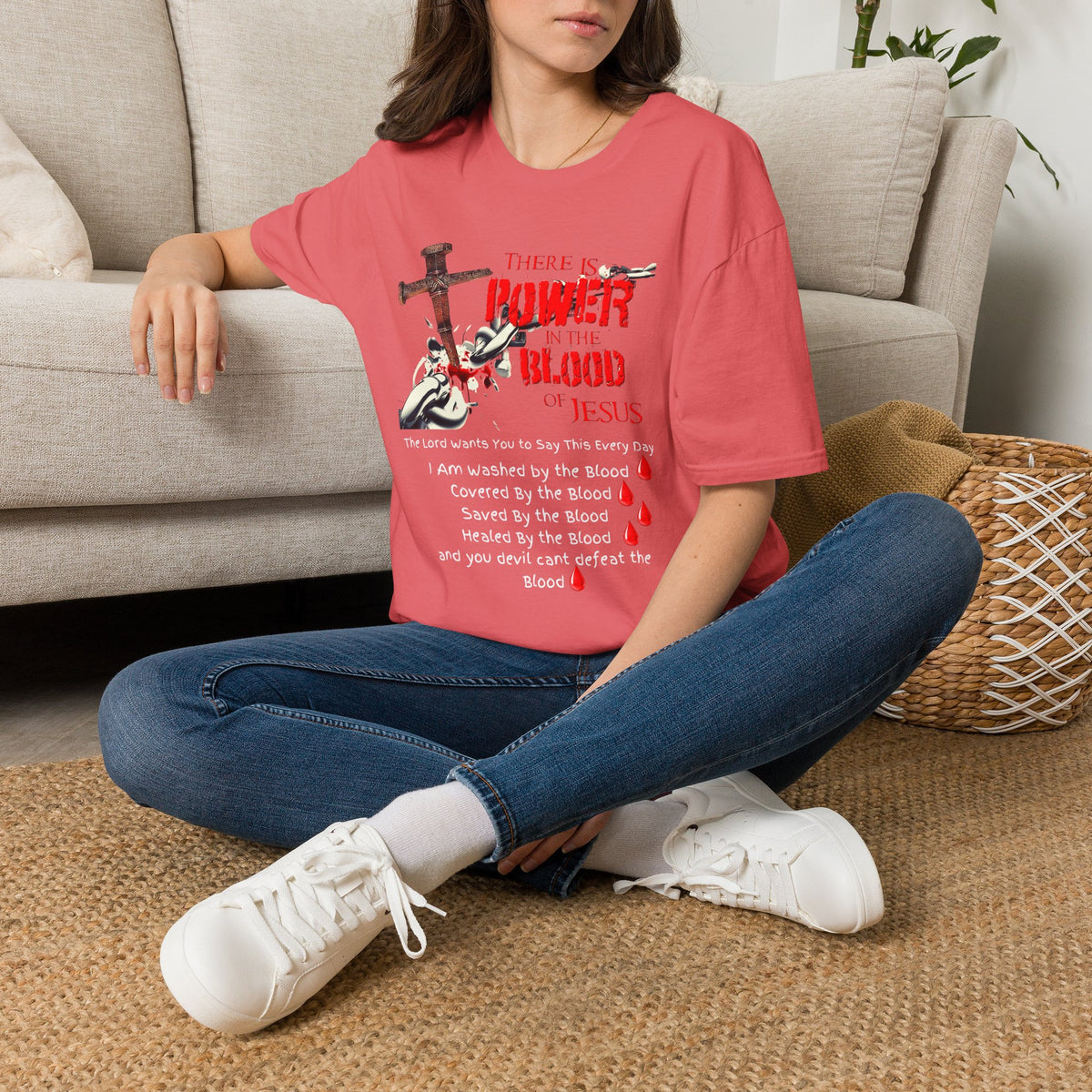 There's Power in the Blood of Jesus T-Shirt — Christian Cross Faith Shirt (Washed by the Blood)