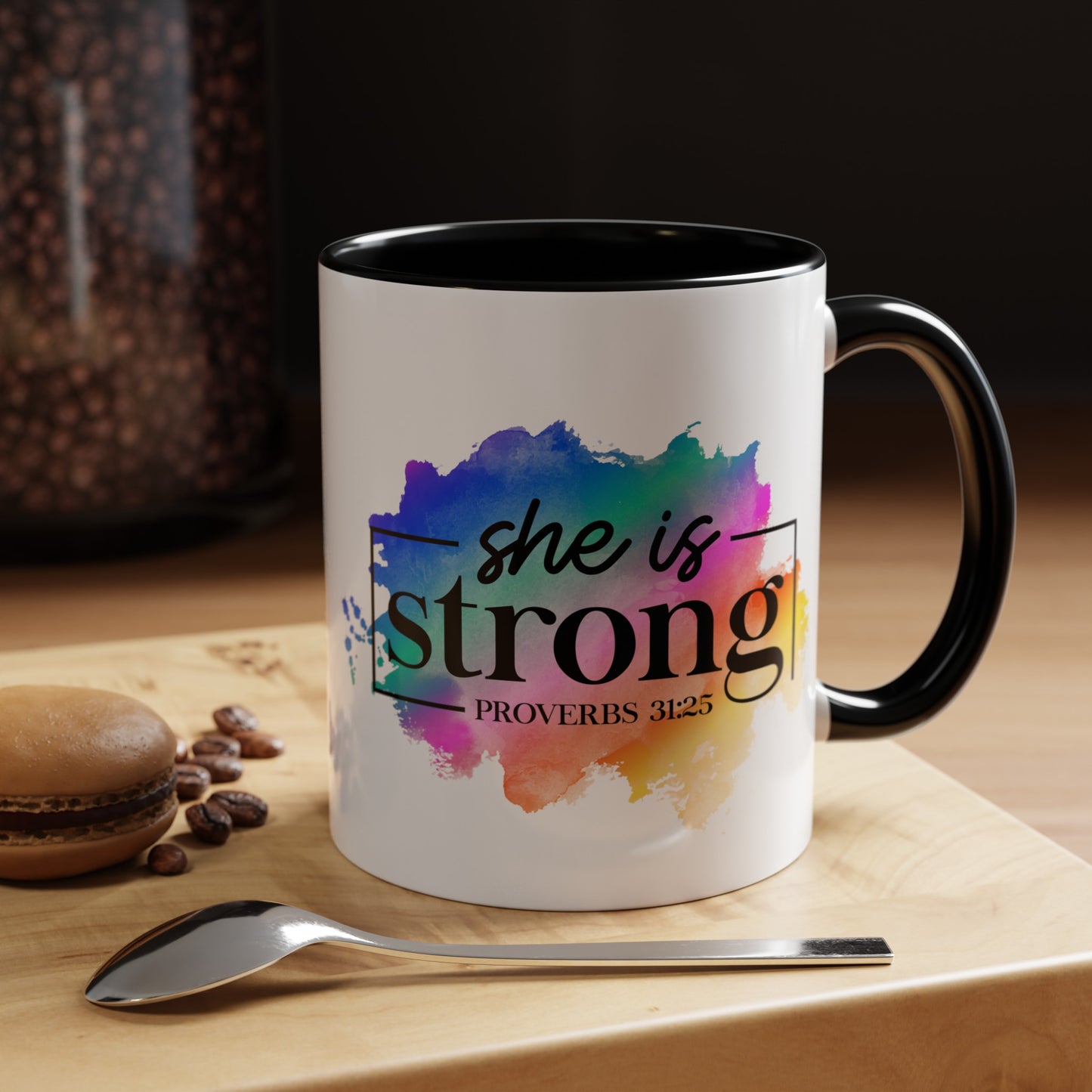 SHE IS STRONG - 5 Colors Accent Coffee Mug, 11oz