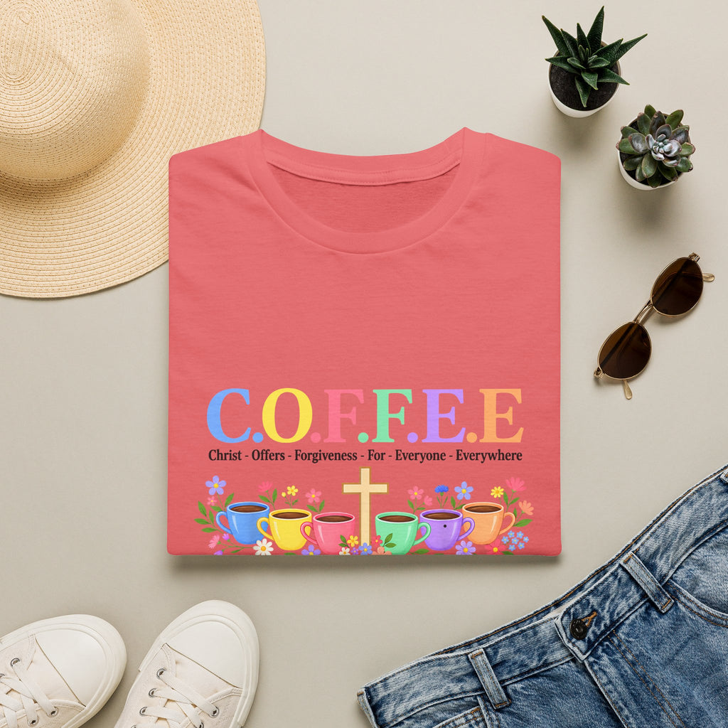 Coffee Lover Floral Graphic - C.o.f.f.e.e. (Christ - Offers - Forgiveness - For Everyone - Everywhere)  Softstyle T-Shirt