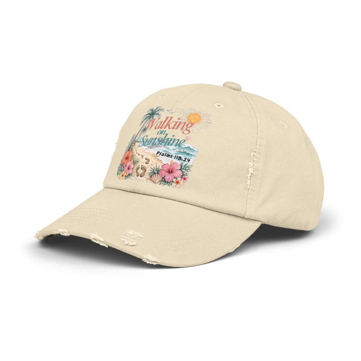 Distressed Cap — "Walk on Sunshine" Tropical Beach Baseball Hat Psalms 118:24