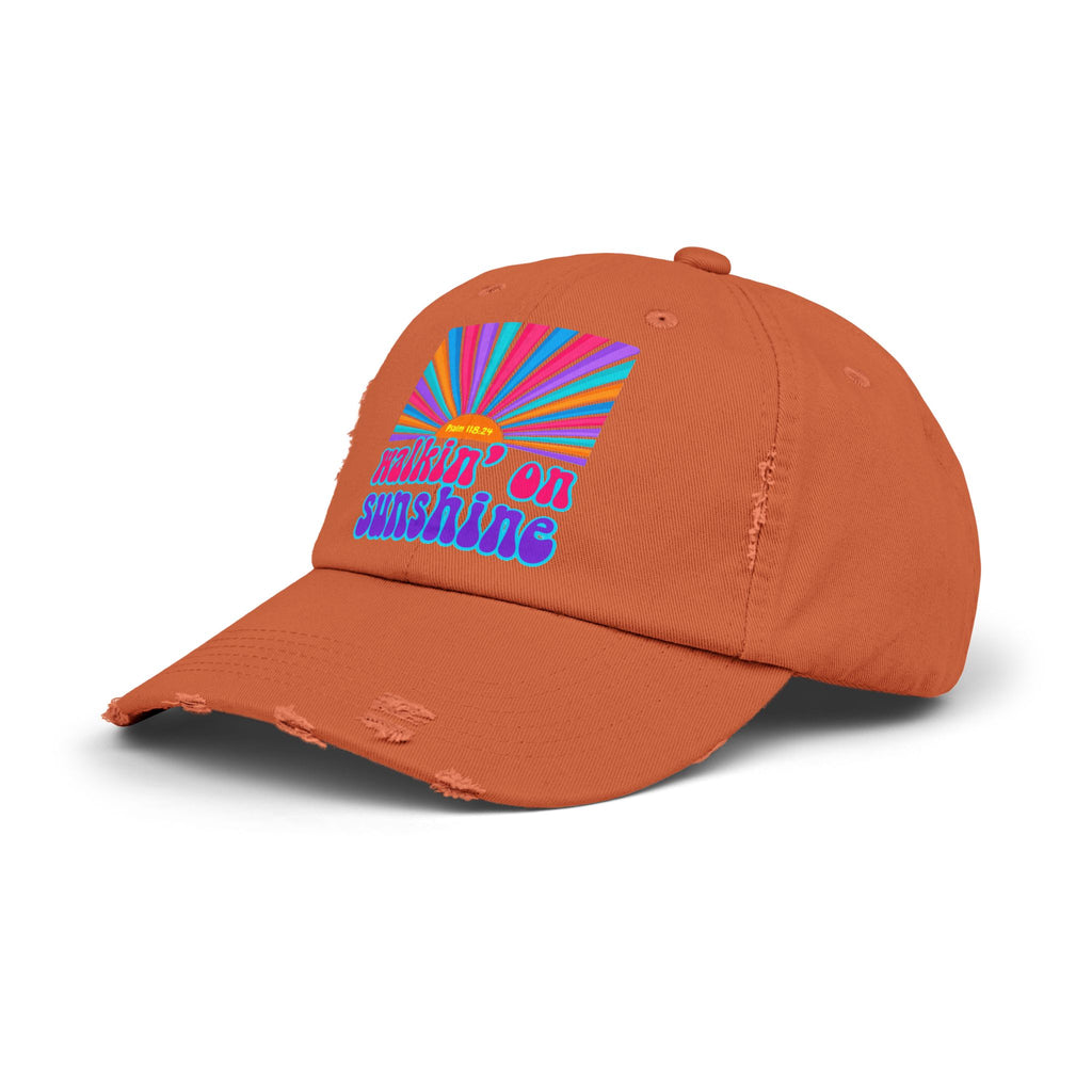 Walking On Sunshine Distressed Cap — Lords Glory with Lori Retro Rainbow Sun Trucker Hat