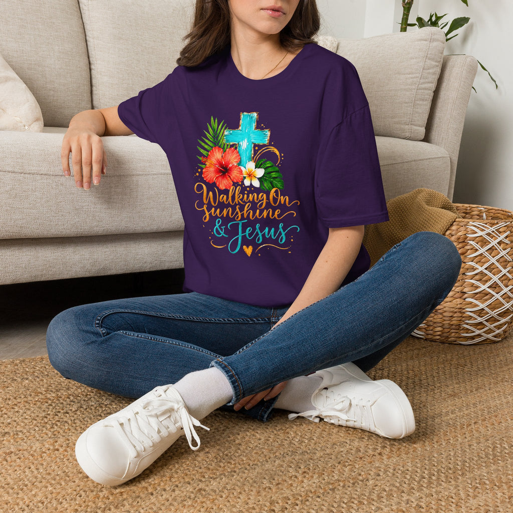 Walking on Sunshine & Jesus Floral Cross T-Shirt