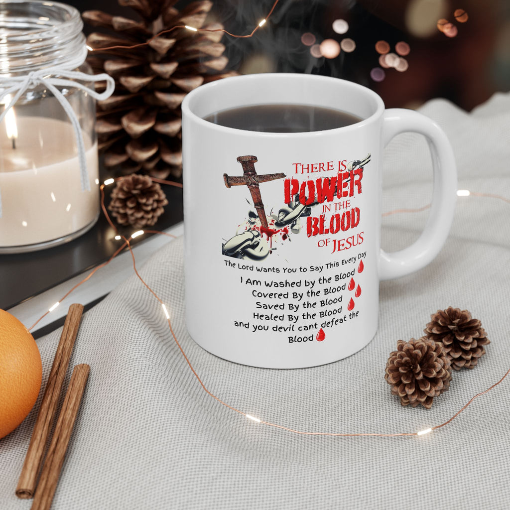 Christian Faith Mug – The Power of the Blood of Jesus Cross Coffee Cup