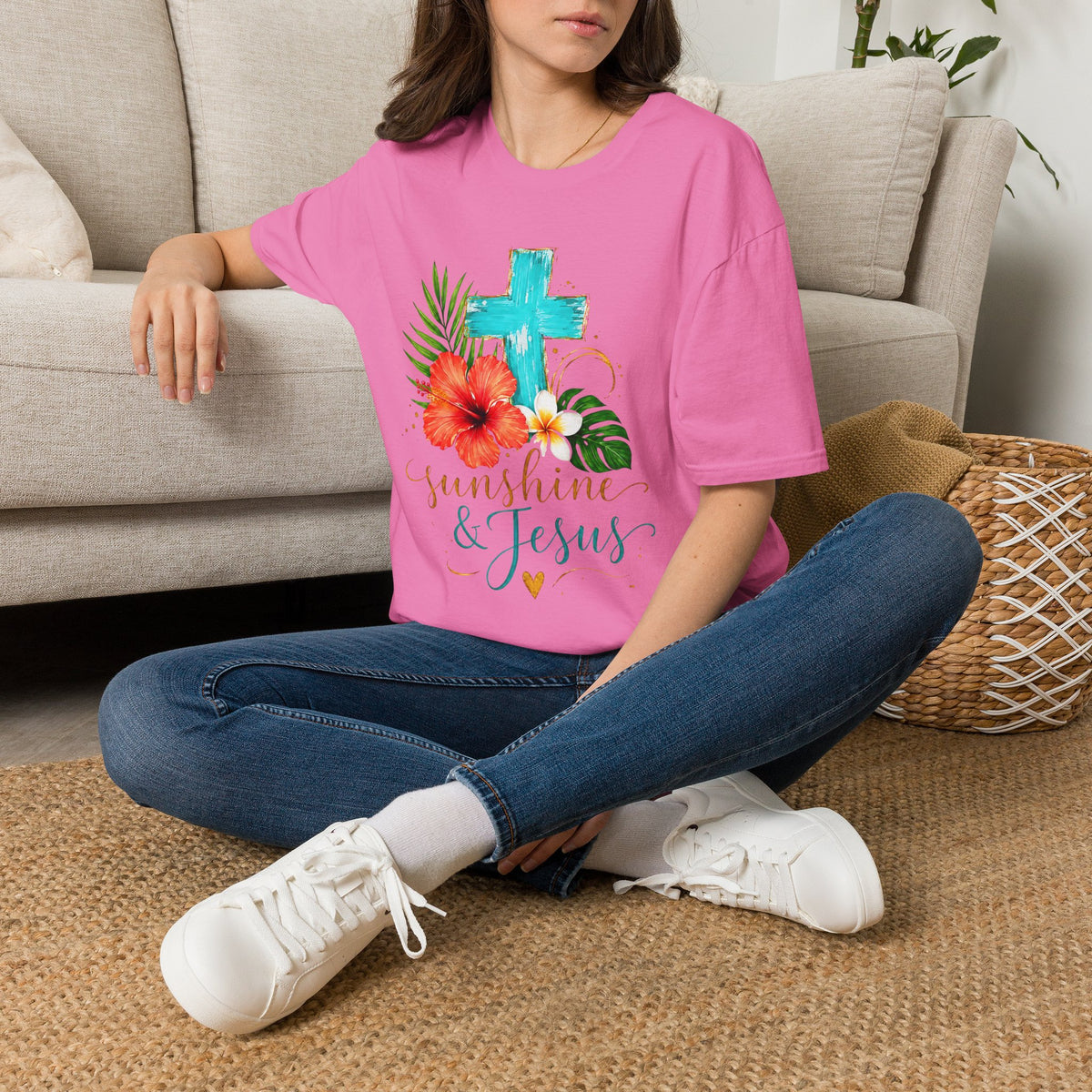Sunshine & Jesus T-Shirt — Tropical Cross Christian Tee