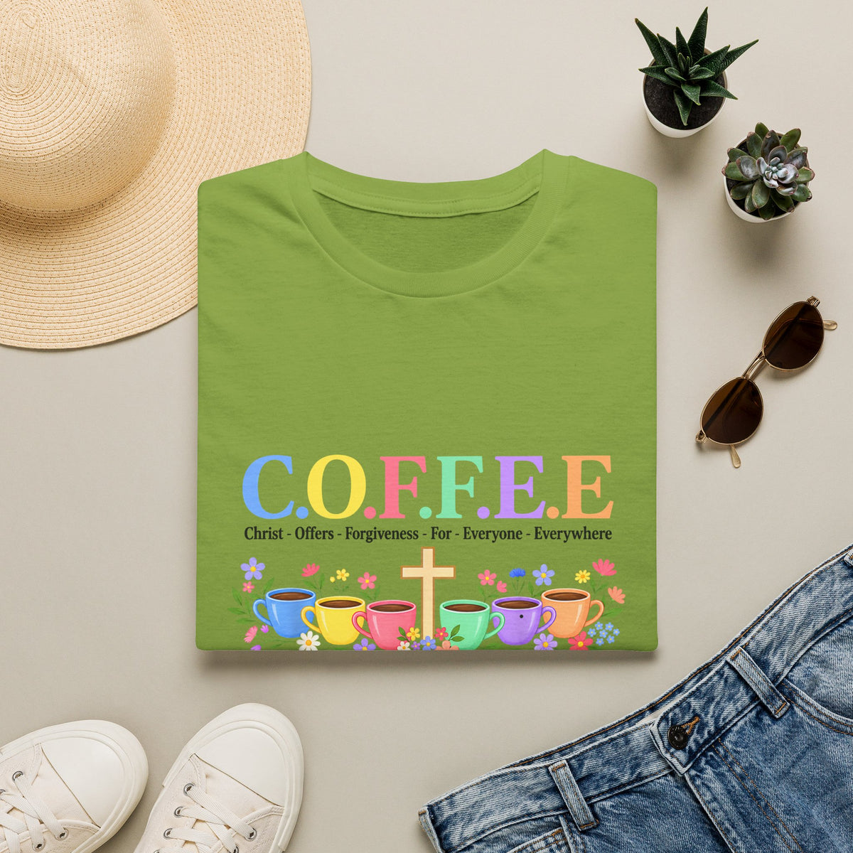 Coffee Lover Floral Graphic - C.o.f.f.e.e. (Christ - Offers - Forgiveness - For Everyone - Everywhere)  Softstyle T-Shirt