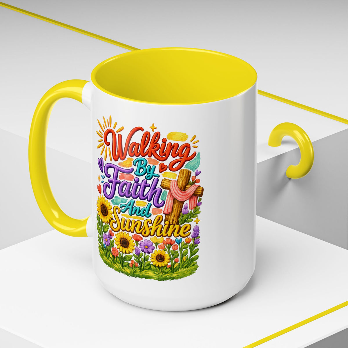 Walking by Faith and Sunshine Inspirational Coffee Mug