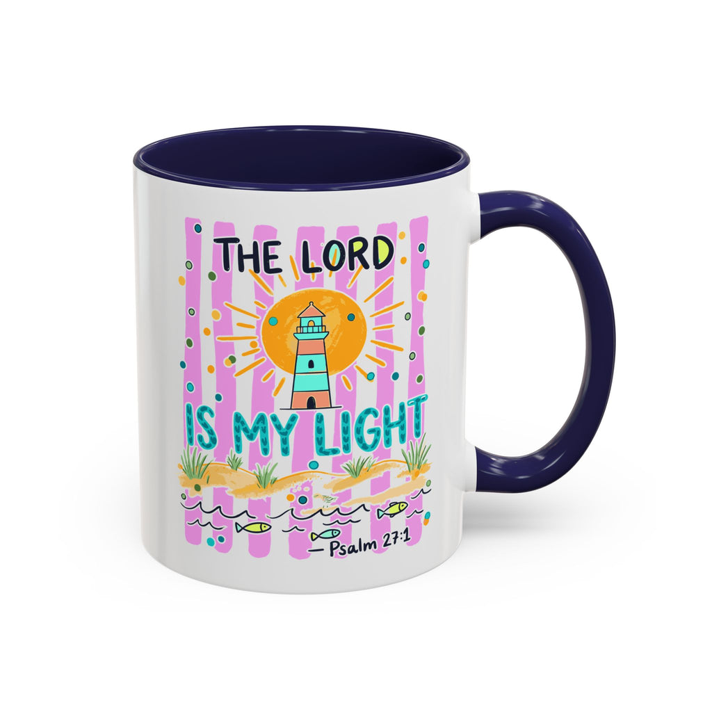 Christian Coffee Mug - "The Lord Is My Light" Lighthouse Psalm 27:1 Accent Mug