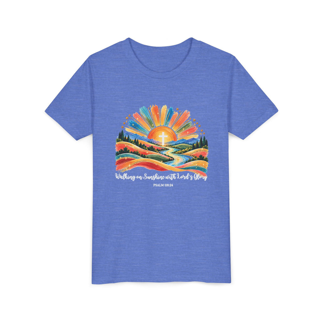 Youth Short Sleeve Tee – Walking On Sunshine with Lords Colorful Christian Sunrise Faith Shirt