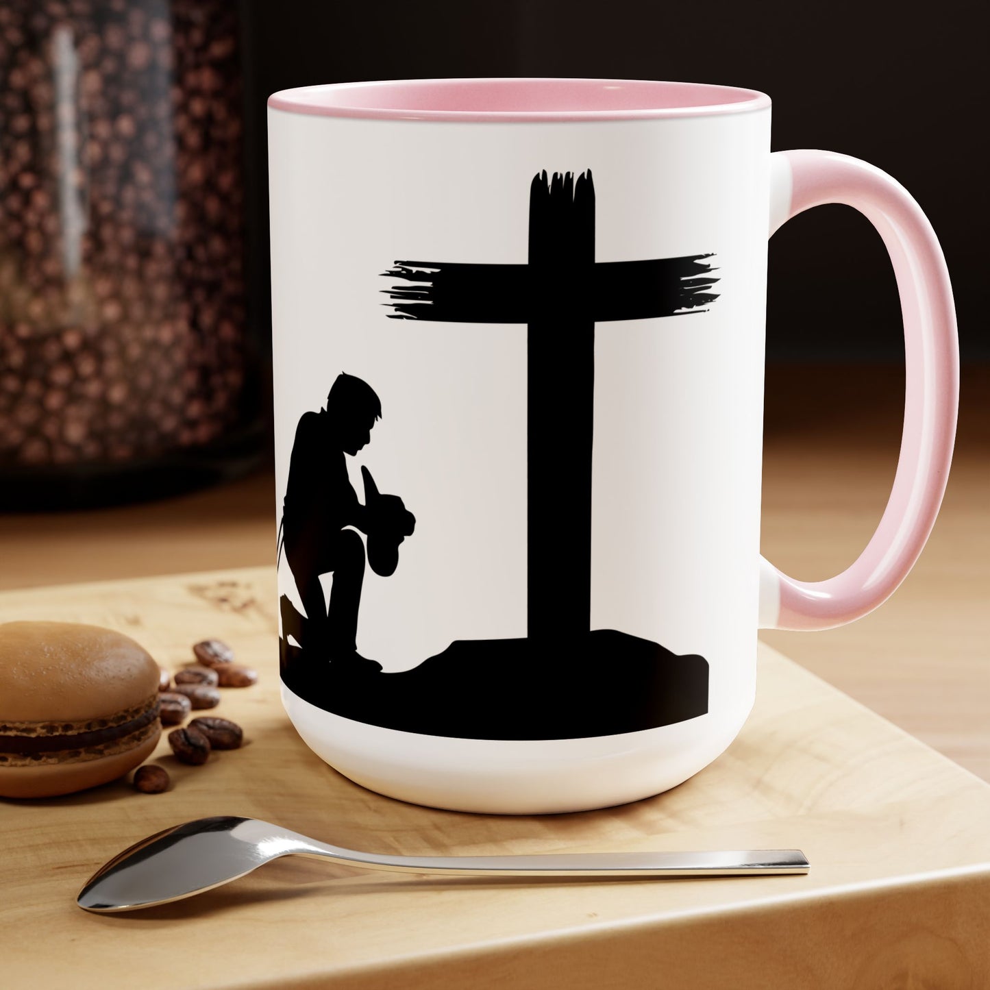 Cowboy Praying to GOD Two-Tone Coffee Mugs, 15oz