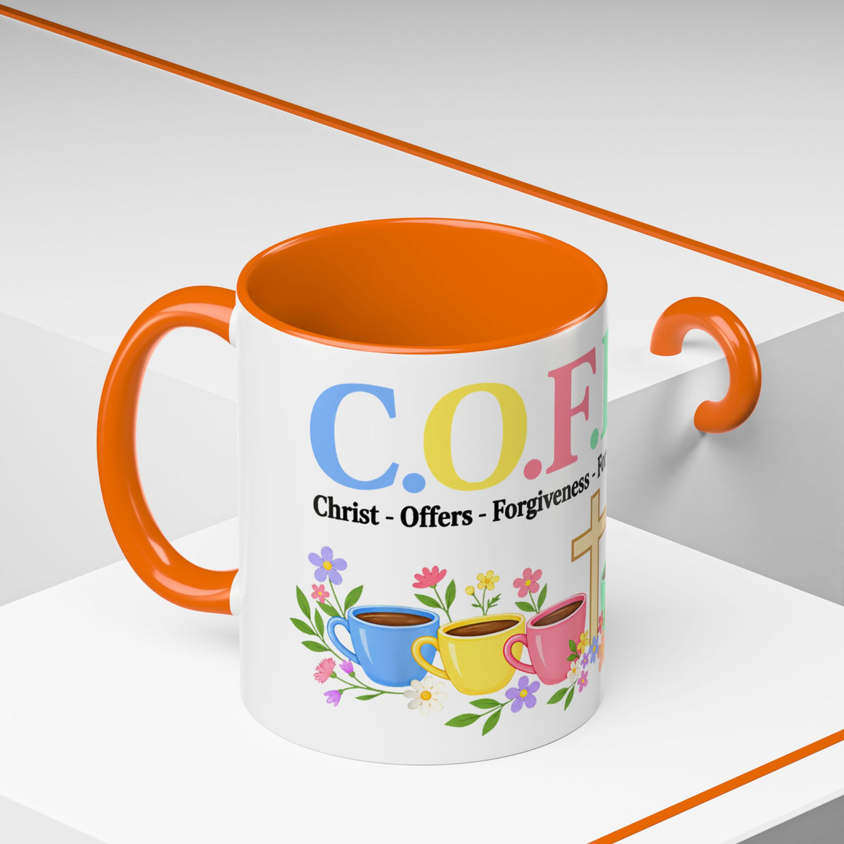 Coffee Lover Floral Graphic - C.o.f.f.e.e. (Christ - Offers - Forgiveness - For Everyone - Everywhere)  Accent Coffee Mug (11, 15oz)