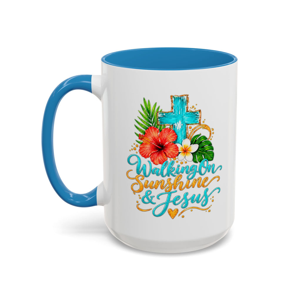 Walking on Sunshine & Jesus Coffee Mug – Floral Cross Accent Mug