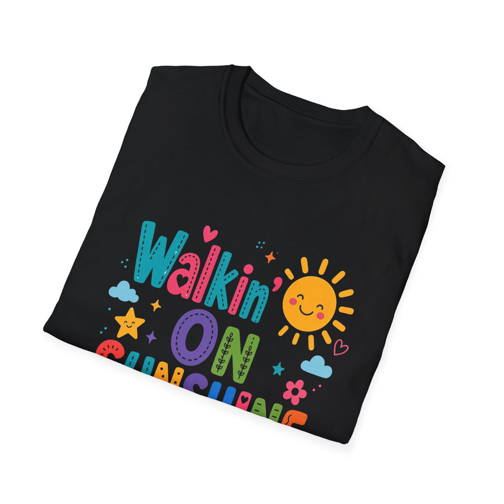 T-Shirt — "Walkin' on Sunshine" Bright Retro Sun Graphic Tee ‭‭Psalms‬ ‭118‬:‭24‬ ‭