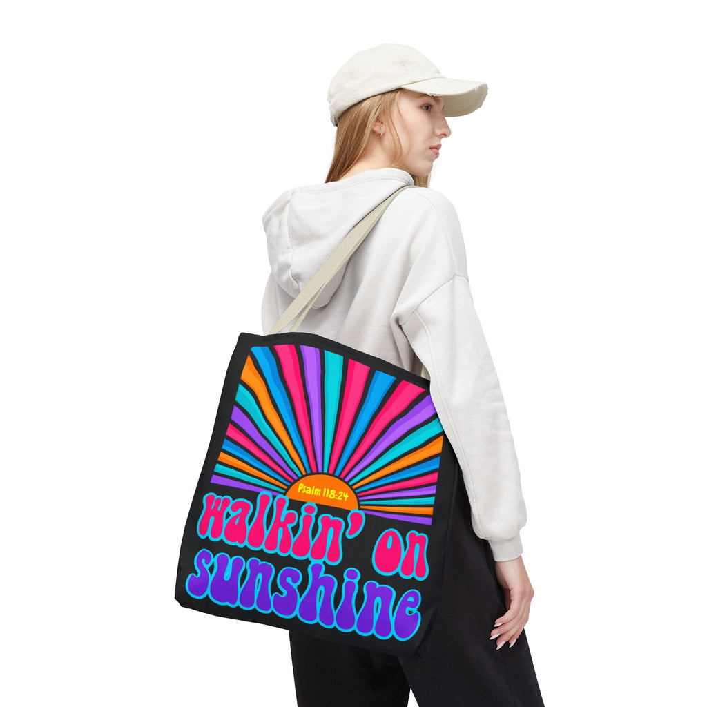 Lords Glory Sunrise Graphic Tote Bag — “Walkin' on Sunshine” Retro Psalm 118:24 Cotton AOP