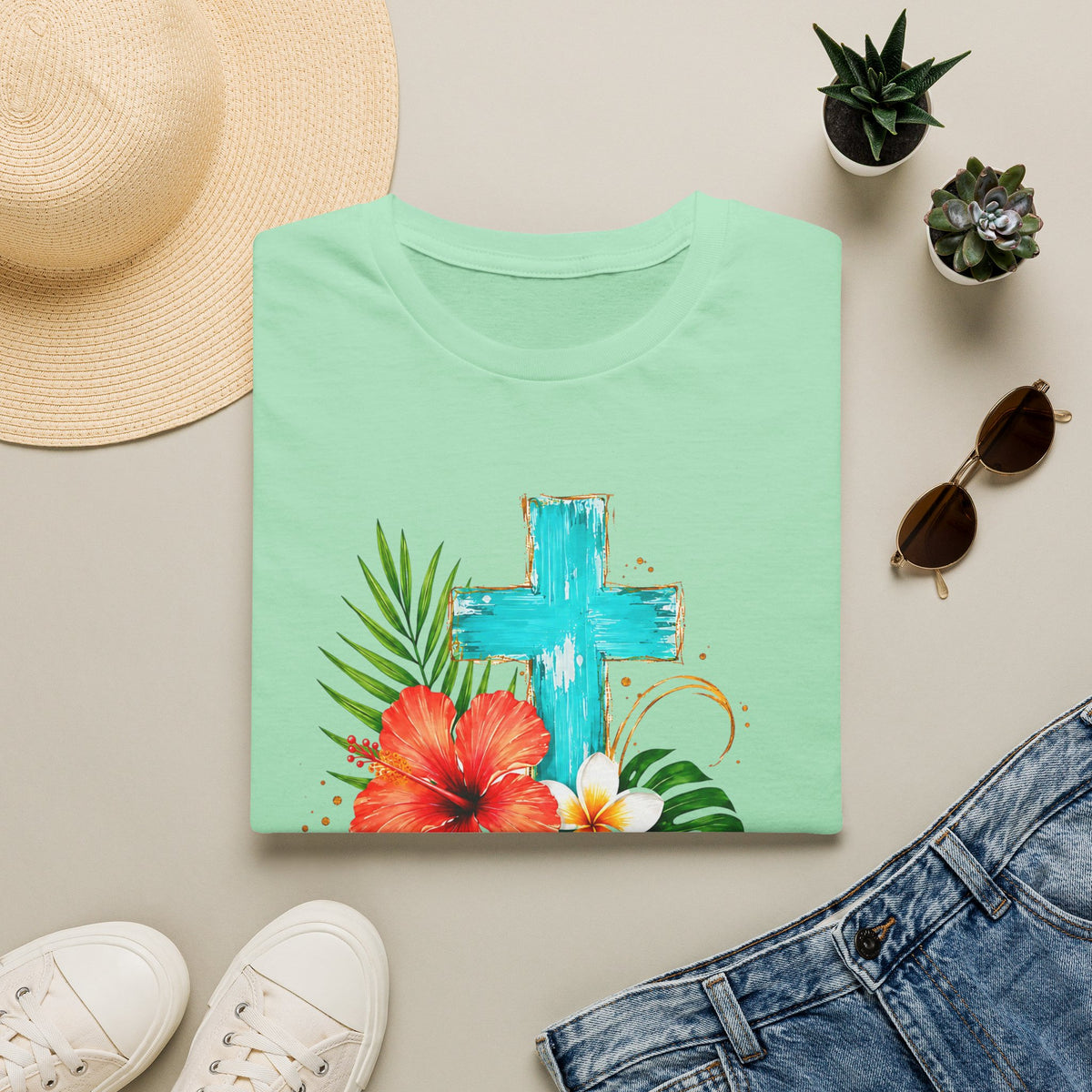 Sunshine & Jesus T-Shirt — Tropical Cross Christian Tee