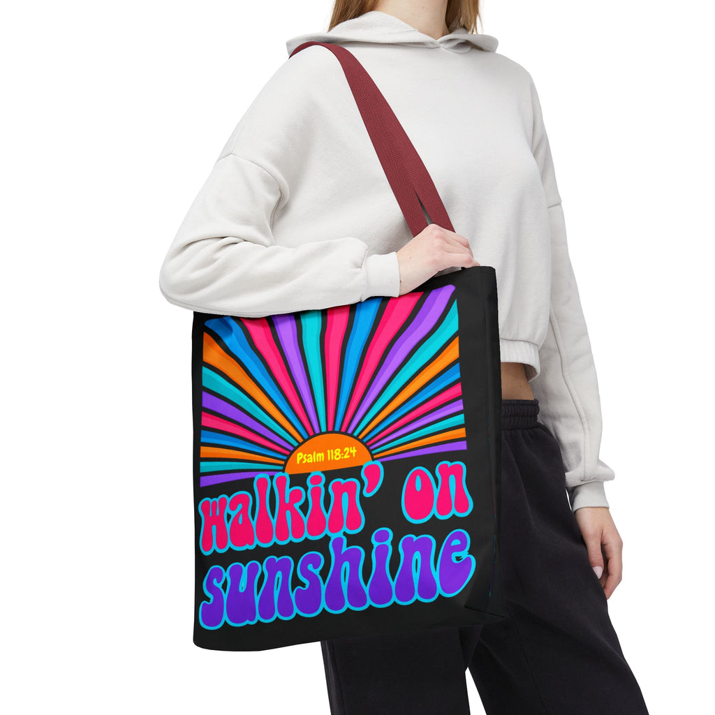 Lords Glory Sunrise Graphic Tote Bag — “Walkin' on Sunshine” Retro Psalm 118:24 Cotton AOP