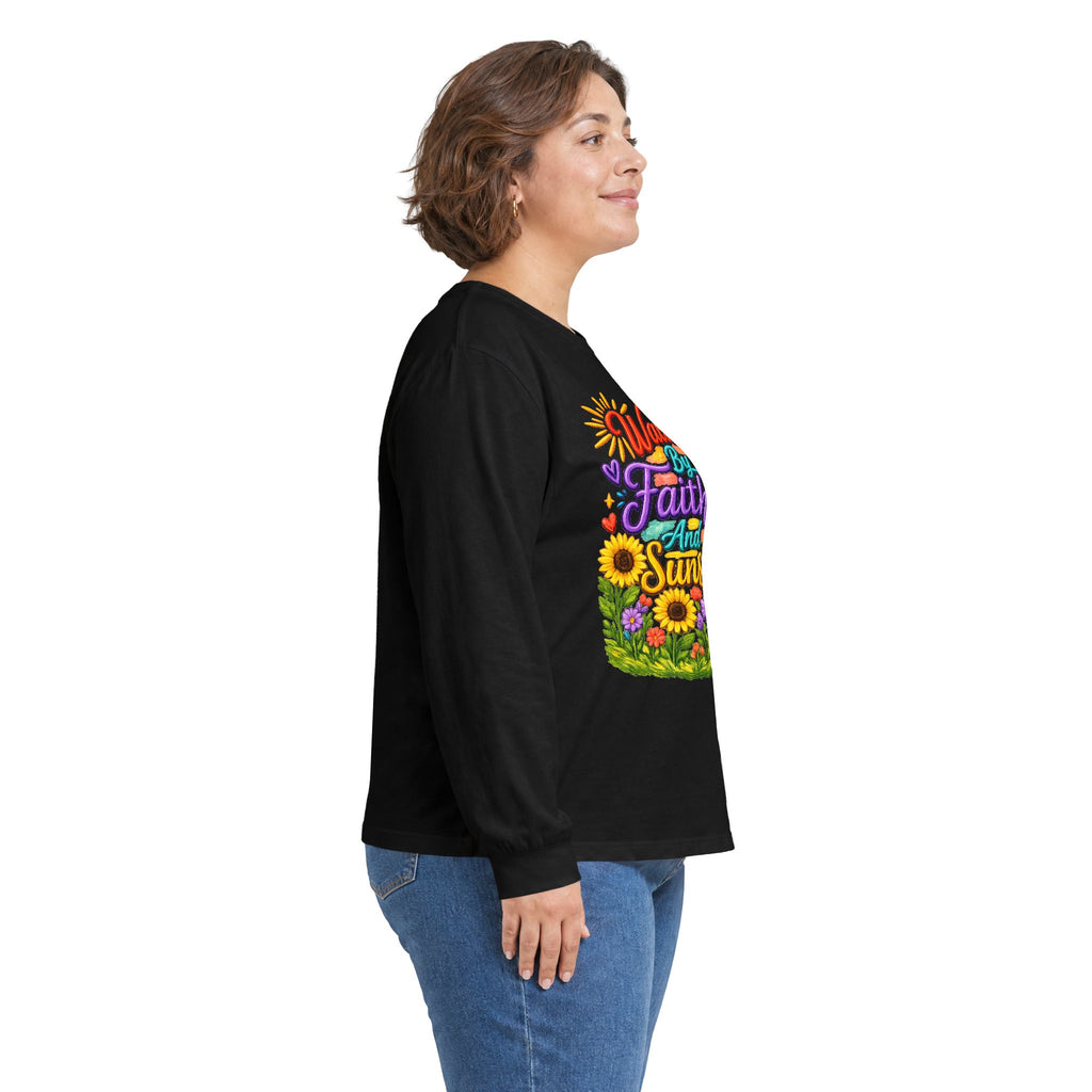 “Walking on Faith and Sunshine” Floral Long Sleeve Tee