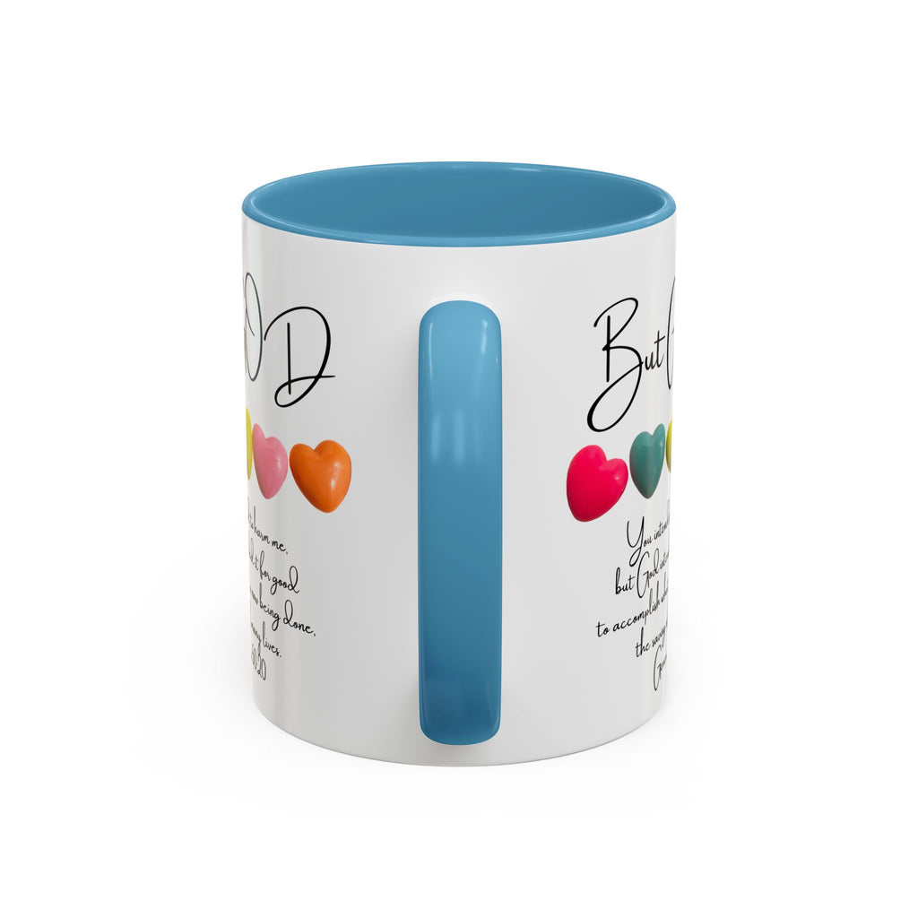 But God Scripture Coffee Mug — Genesis 50:20 Inspirational Heart Accent Mug (11/15oz)