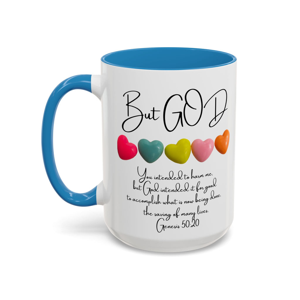 But God Scripture Coffee Mug — Genesis 50:20 Inspirational Heart Accent Mug (11/15oz)