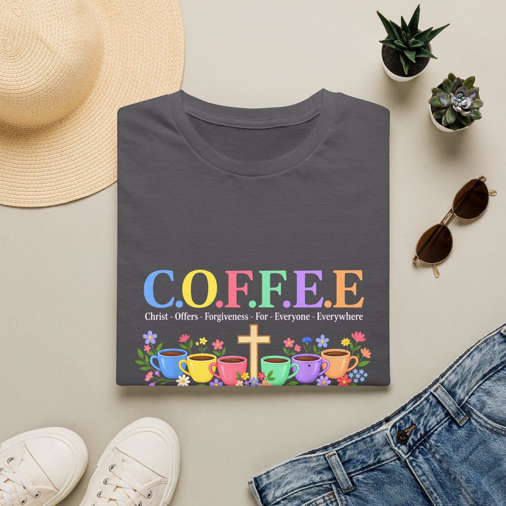 Coffee Lover Floral Graphic - C.o.f.f.e.e. (Christ - Offers - Forgiveness - For Everyone - Everywhere)  Softstyle T-Shirt
