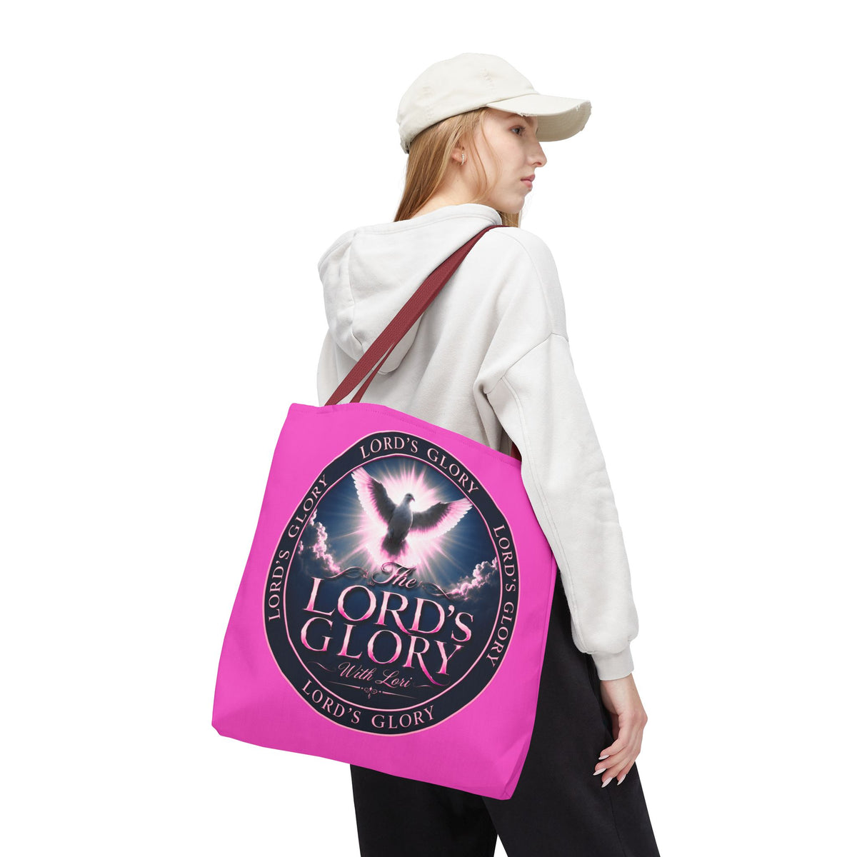 Religious Tote Bag - "The Lord's Glory with Lori" Pink All-Over-Print Christian Tote