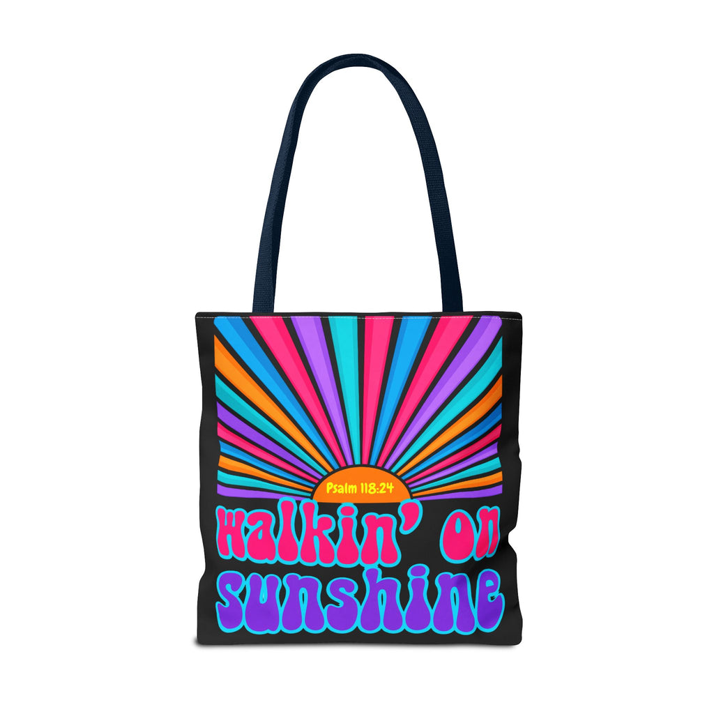 Lords Glory Sunrise Graphic Tote Bag — “Walkin' on Sunshine” Retro Psalm 118:24 Cotton AOP
