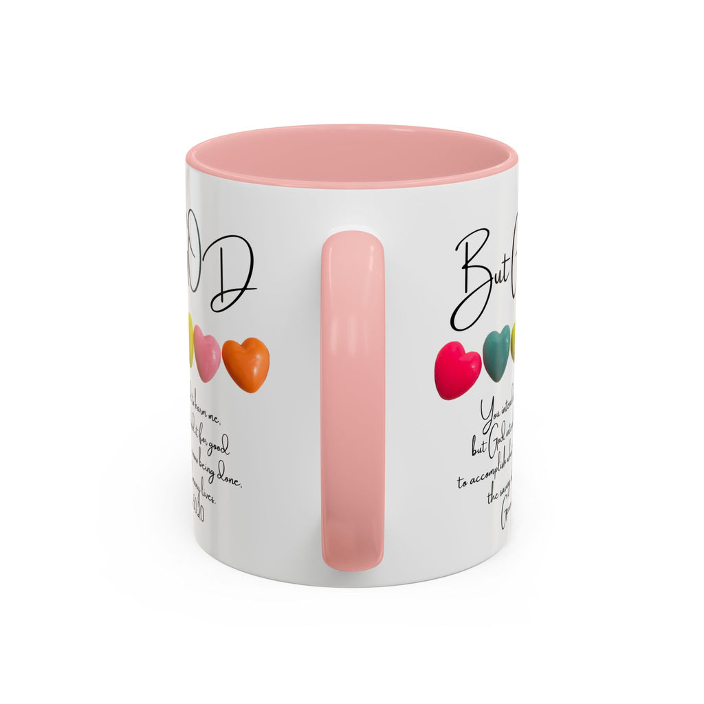 But God Scripture Coffee Mug — Genesis 50:20 Inspirational Heart Accent Mug (11/15oz)