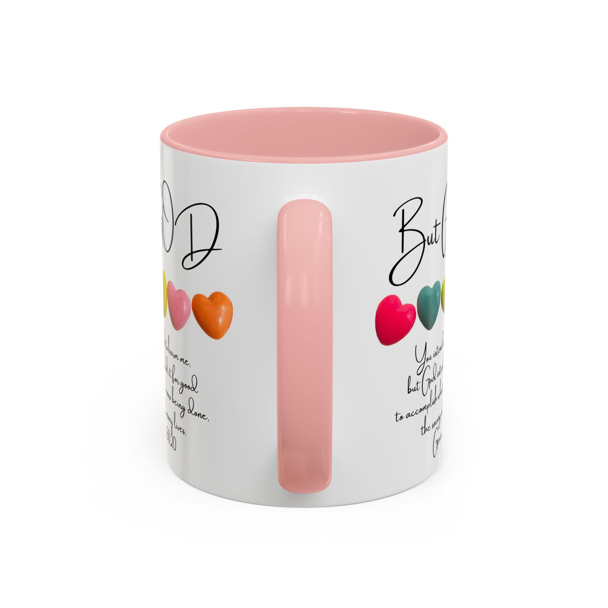 But God Scripture Coffee Mug — Genesis 50:20 Inspirational Heart Accent Mug (11/15oz)
