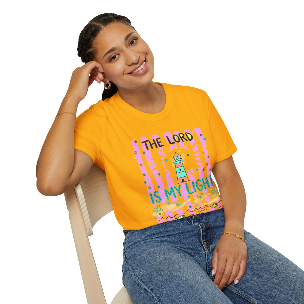 The Lord Is My Light Lighthouse Christian T-Shirt — Psalm 27:1  Inspirational Tee