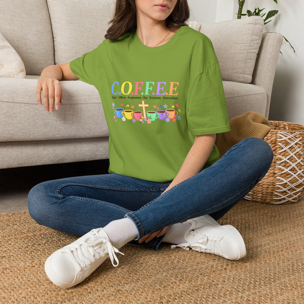 Coffee Lover Floral Graphic - C.o.f.f.e.e. (Christ - Offers - Forgiveness - For Everyone - Everywhere)  Softstyle T-Shirt