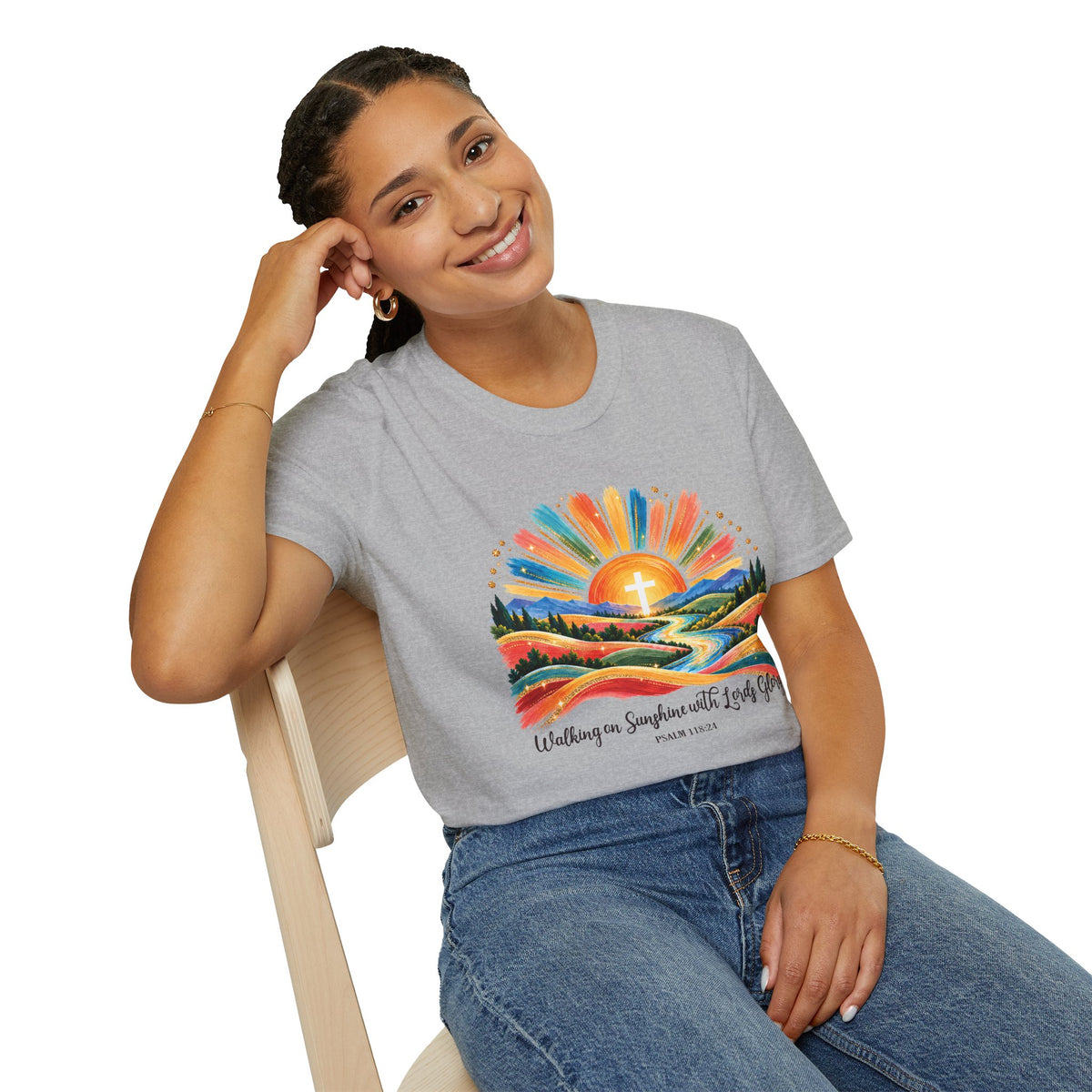 Walking On Sunshine with Lords Glory - with Lori Faith and Hope Christian Sunrise T-Shirt