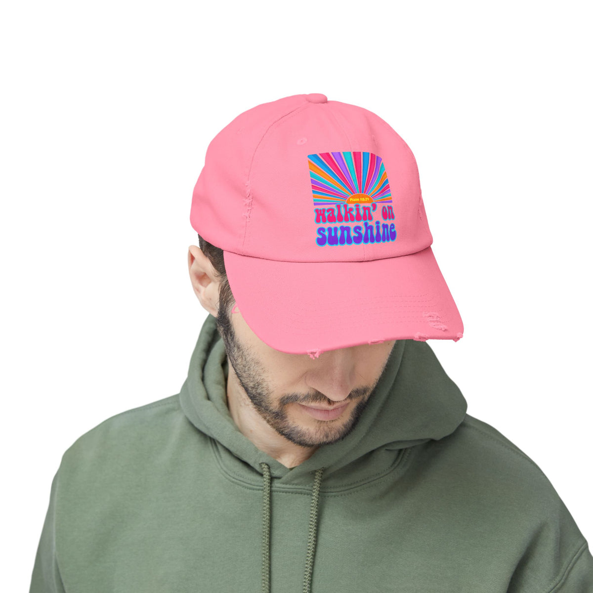 Walking On Sunshine Distressed Cap — Lords Glory with Lori Retro Rainbow Sun Trucker Hat