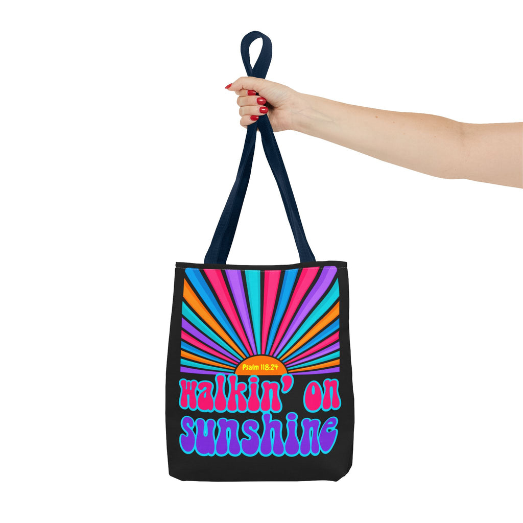 Lords Glory Sunrise Graphic Tote Bag — “Walkin' on Sunshine” Retro Psalm 118:24 Cotton AOP