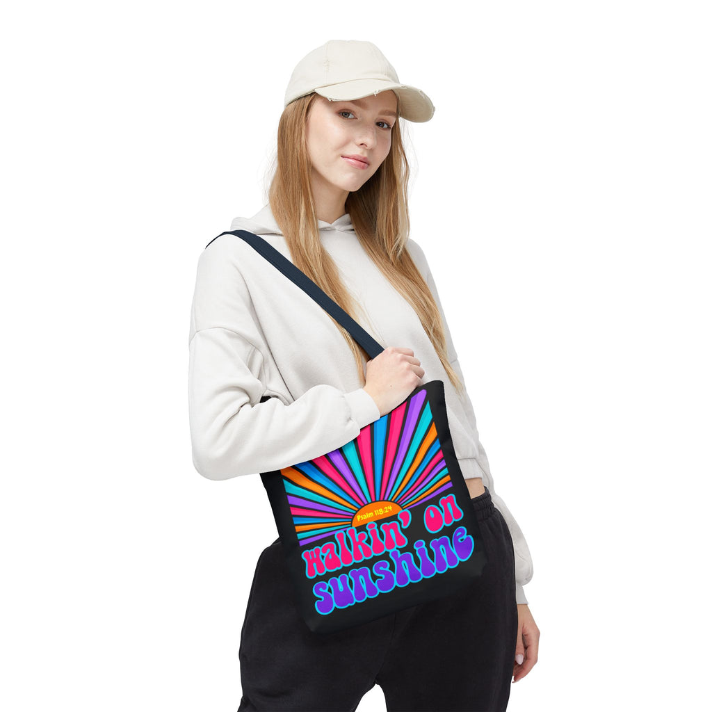 Lords Glory Sunrise Graphic Tote Bag — “Walkin' on Sunshine” Retro Psalm 118:24 Cotton AOP