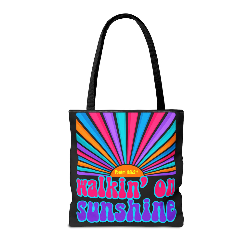 Lords Glory Sunrise Graphic Tote Bag — “Walkin' on Sunshine” Retro Psalm 118:24 Cotton AOP